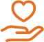 Hand holding an icon of a heart in its palm